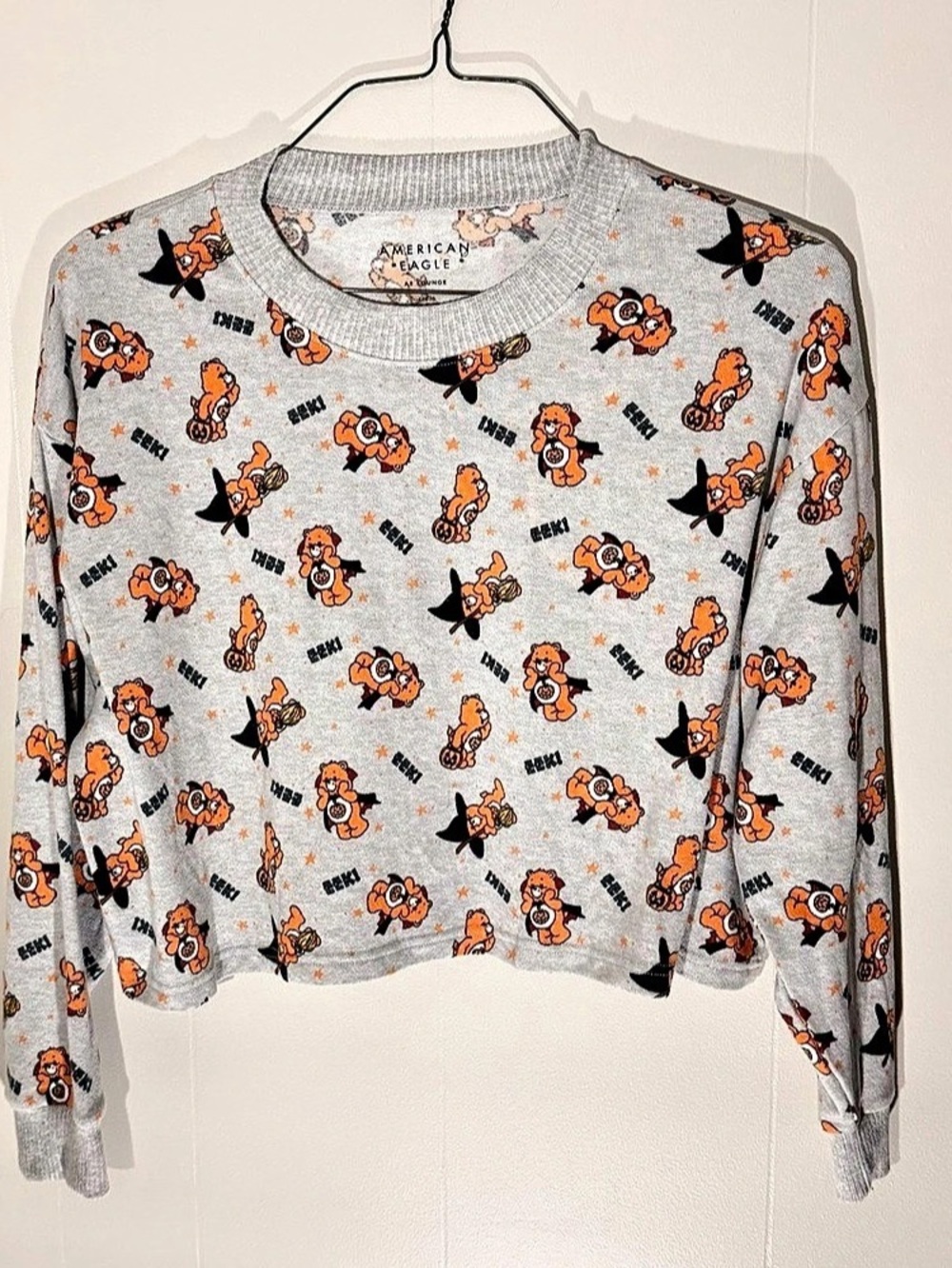 American Eagle AE Lounge Care Bears Halloween Sweatshirt Gray & Orange Medium